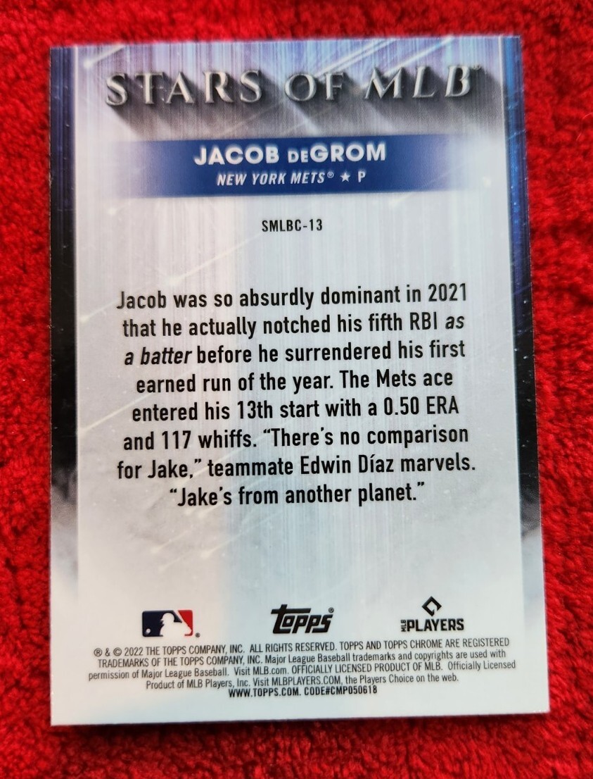 2022 Topps Series 1 – Chrome Stars Of Mlb #SMLBC-13 Jacob DeGrom – Mets
