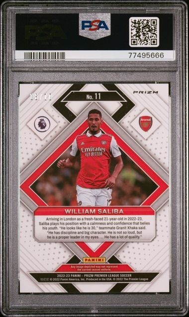 2022-23 Panini Prizm EPL WILLIAM SALIBA RC ROOKIE EMERGENT Gold 6/10 PSA 9