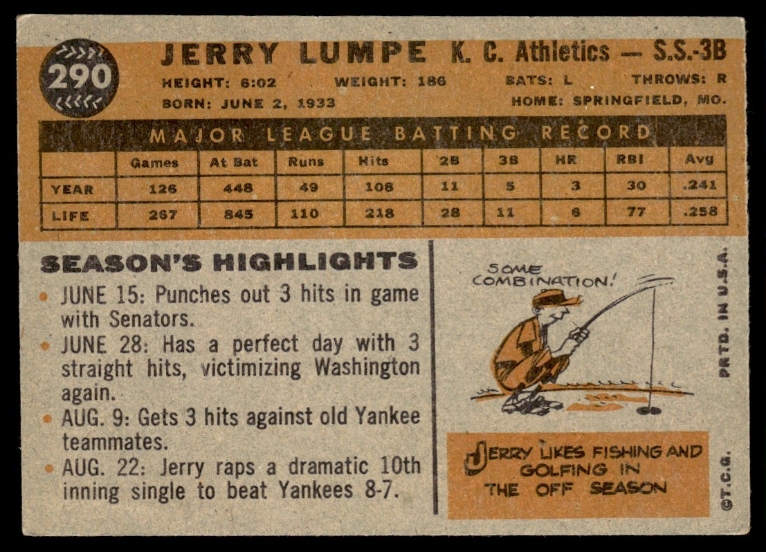 1960 Topps Jerry Lumpe VG+ Kansas City Athletics #290