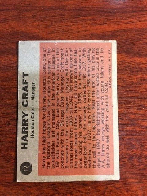 1962 Topps #12 Harry Craft VG(oc)