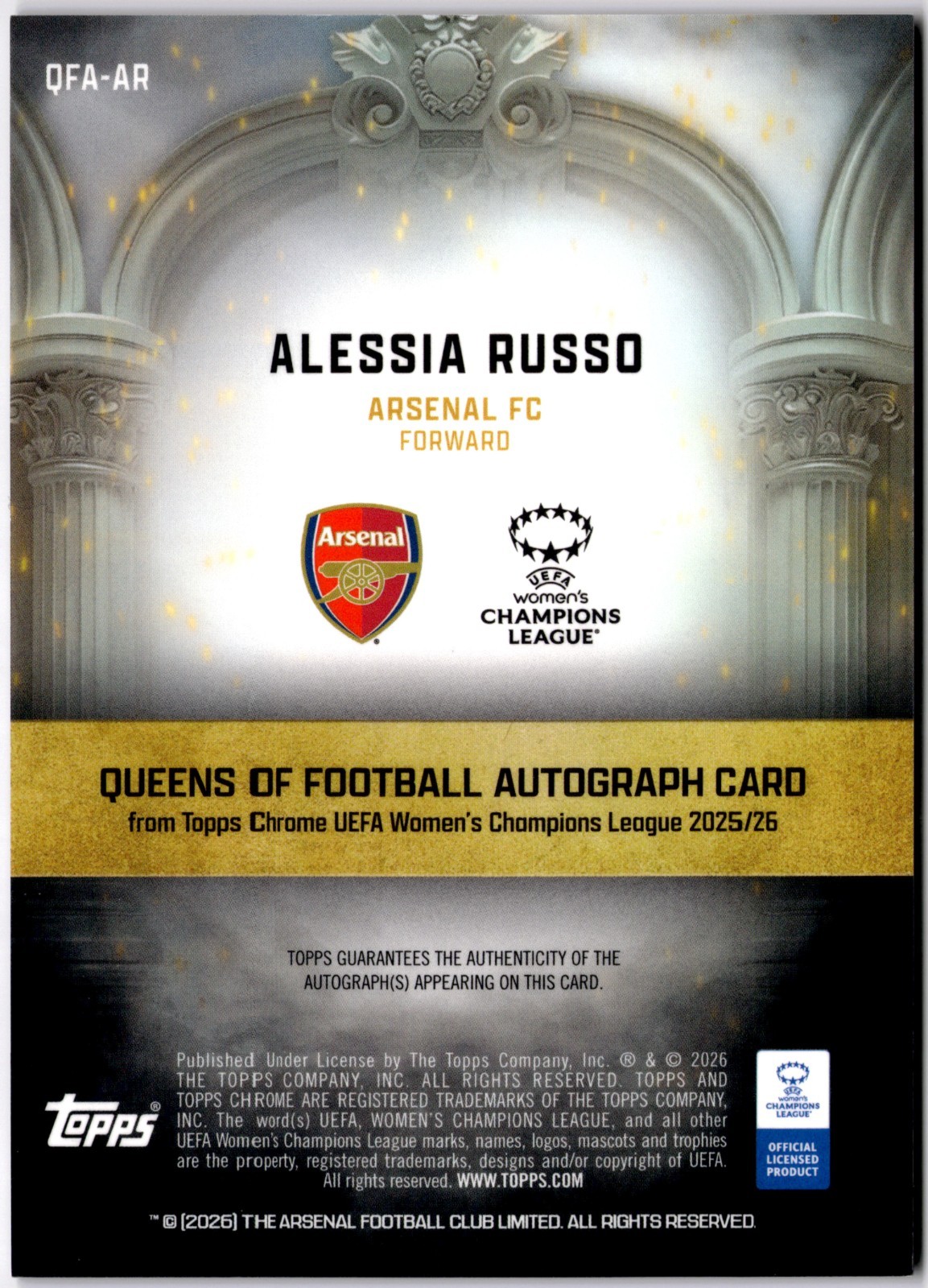 Alessia Russo 2025-26 Topps Chrome Women’s Queens Football Auto Arsenal #111/299