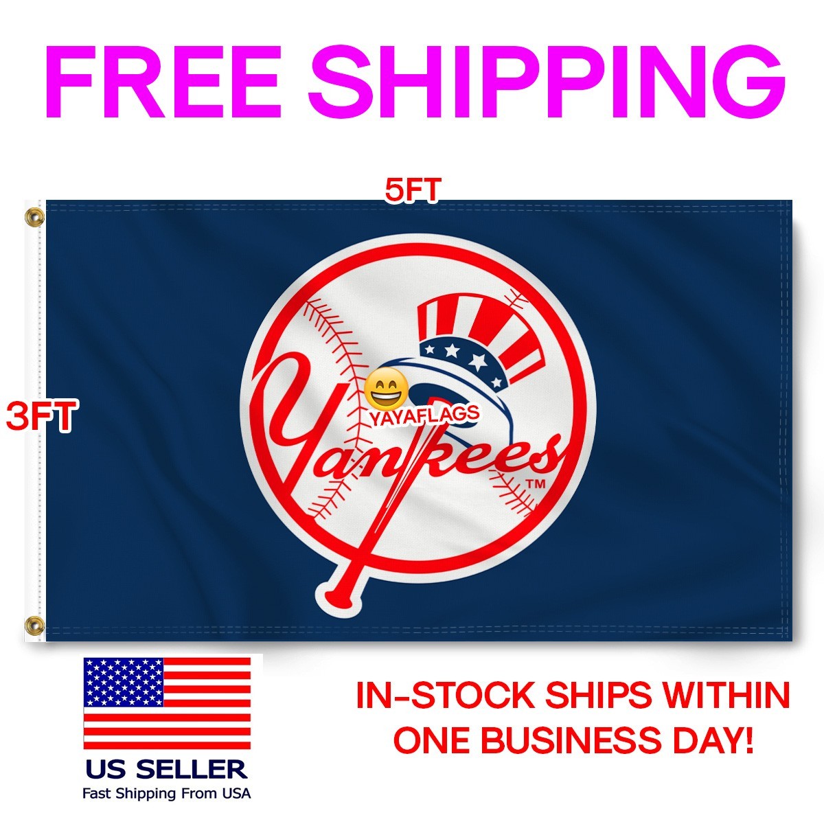 New York Yankees Flag Large 3×5 FT Banner Logo Baseball MLB FREE SHIPPING