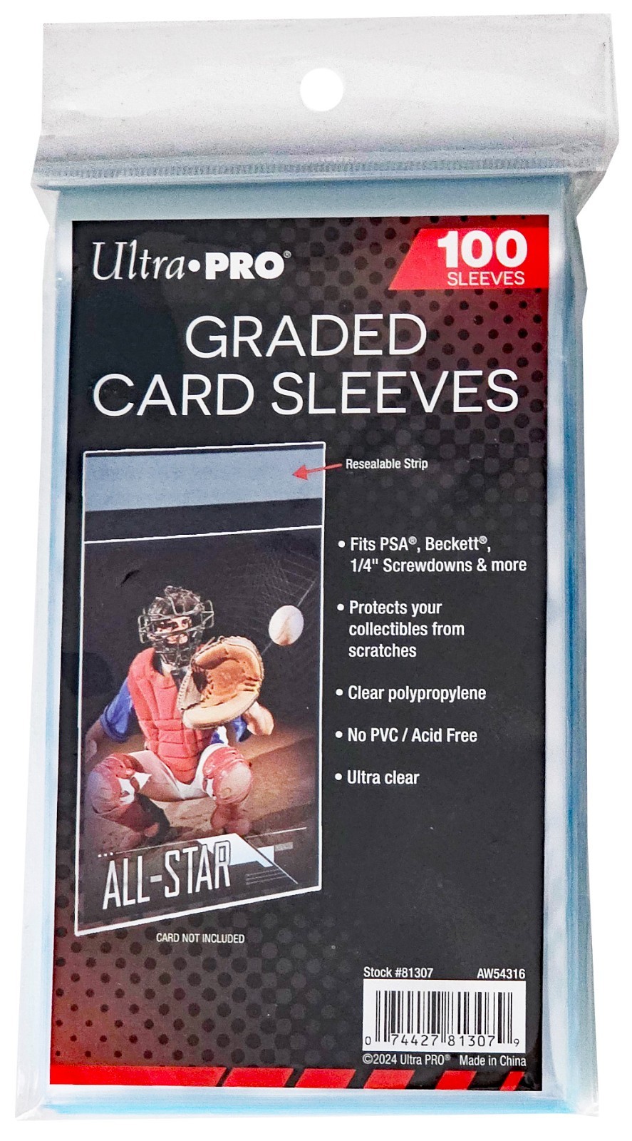 100 Ultra Pro Graded Resealable Card Soft Sleeves PSA Beckett Bag Slab Screwdown
