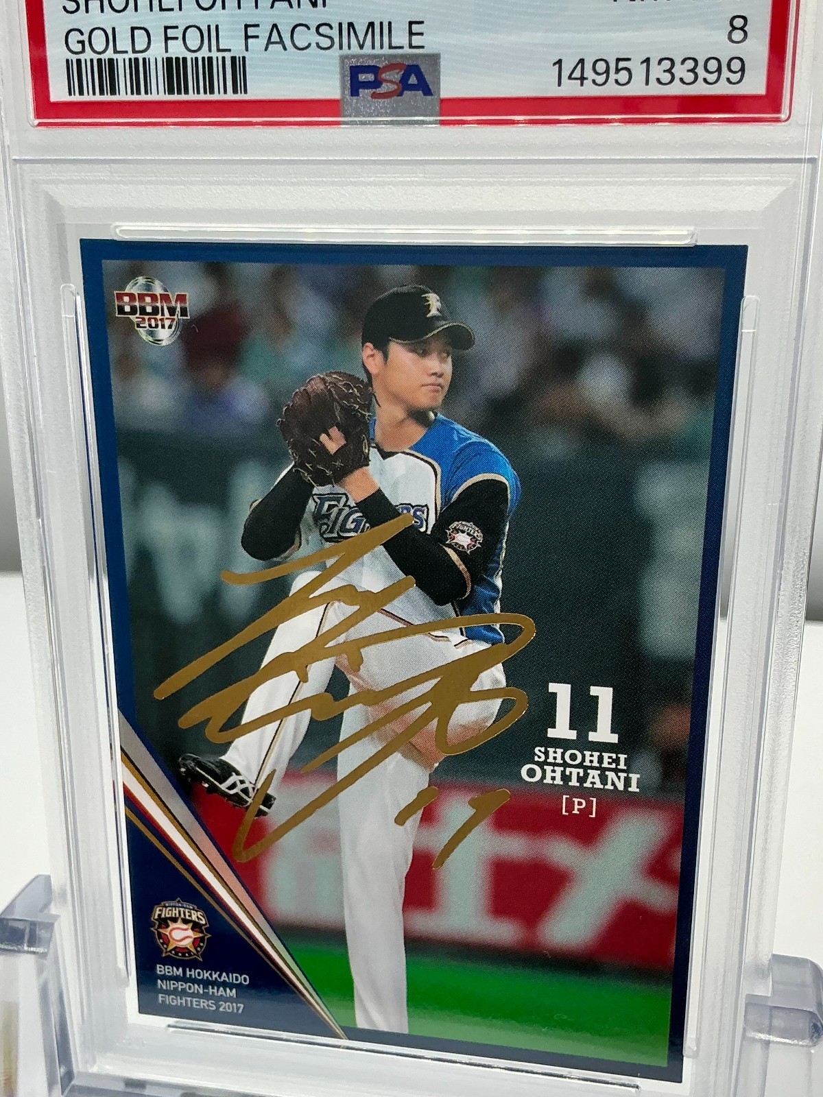 SHOHEI OHTANI 2017BBM N-H.FIGHTERS GOLD FOIL FACSIMILE(/100)#F03 PSA8!POP5!(RC)