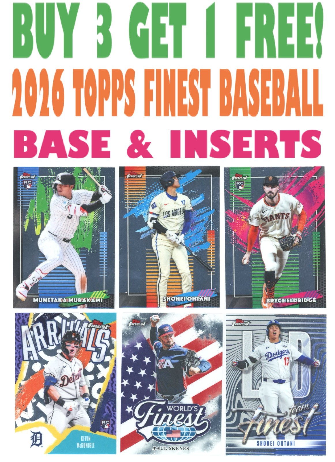 2026 Topps Finest Baseball (BUY 3 GET 1 FREE!) You Pick/Complete Your Set