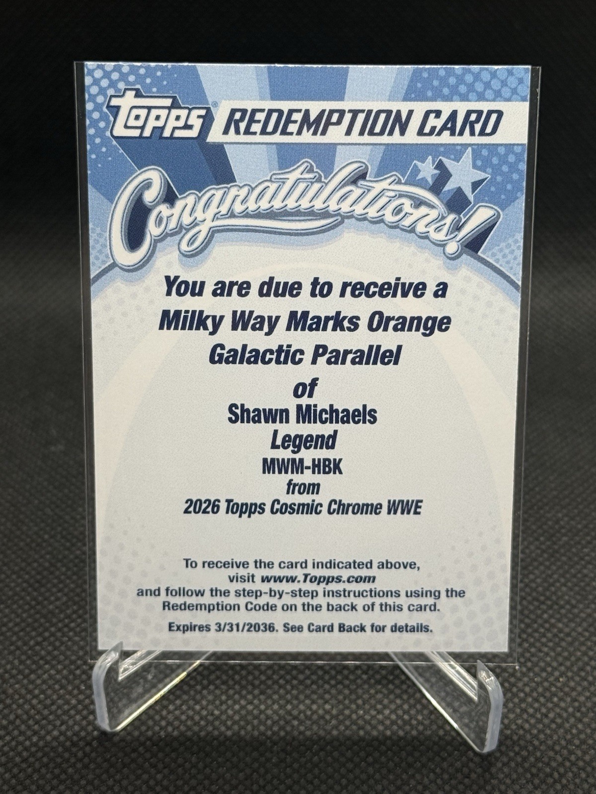 2026 Topps Cosmic WWE Shawn Michaels Milky Way Marks Orange /25 Redemption Card