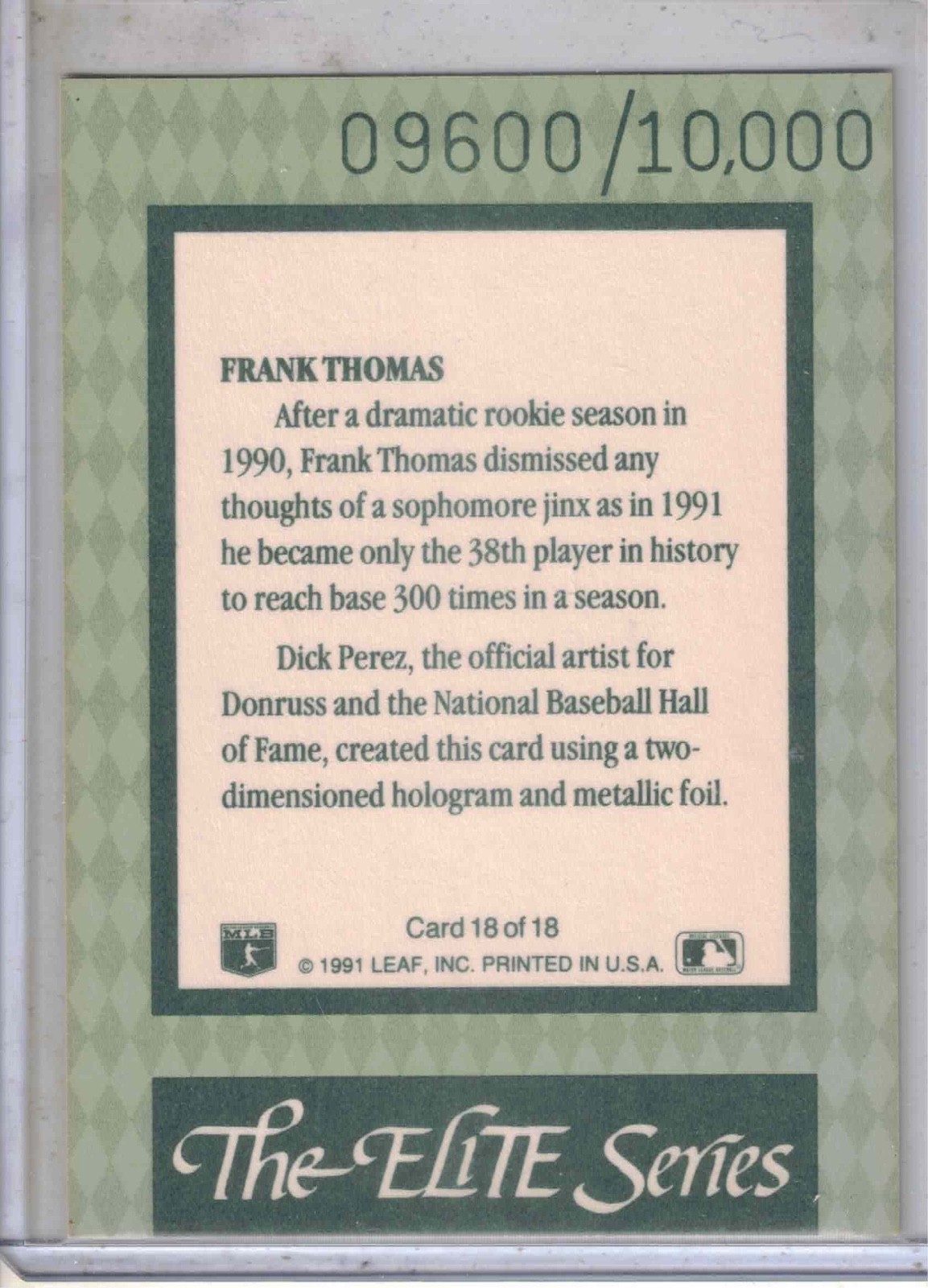 1992 Donruss Elite baseball Frank Thomas The Elite Series /10000 card WHITE SOX