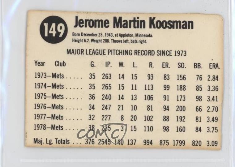 1979 Hostess All-Star Team Jerry Koosman #149 1g62