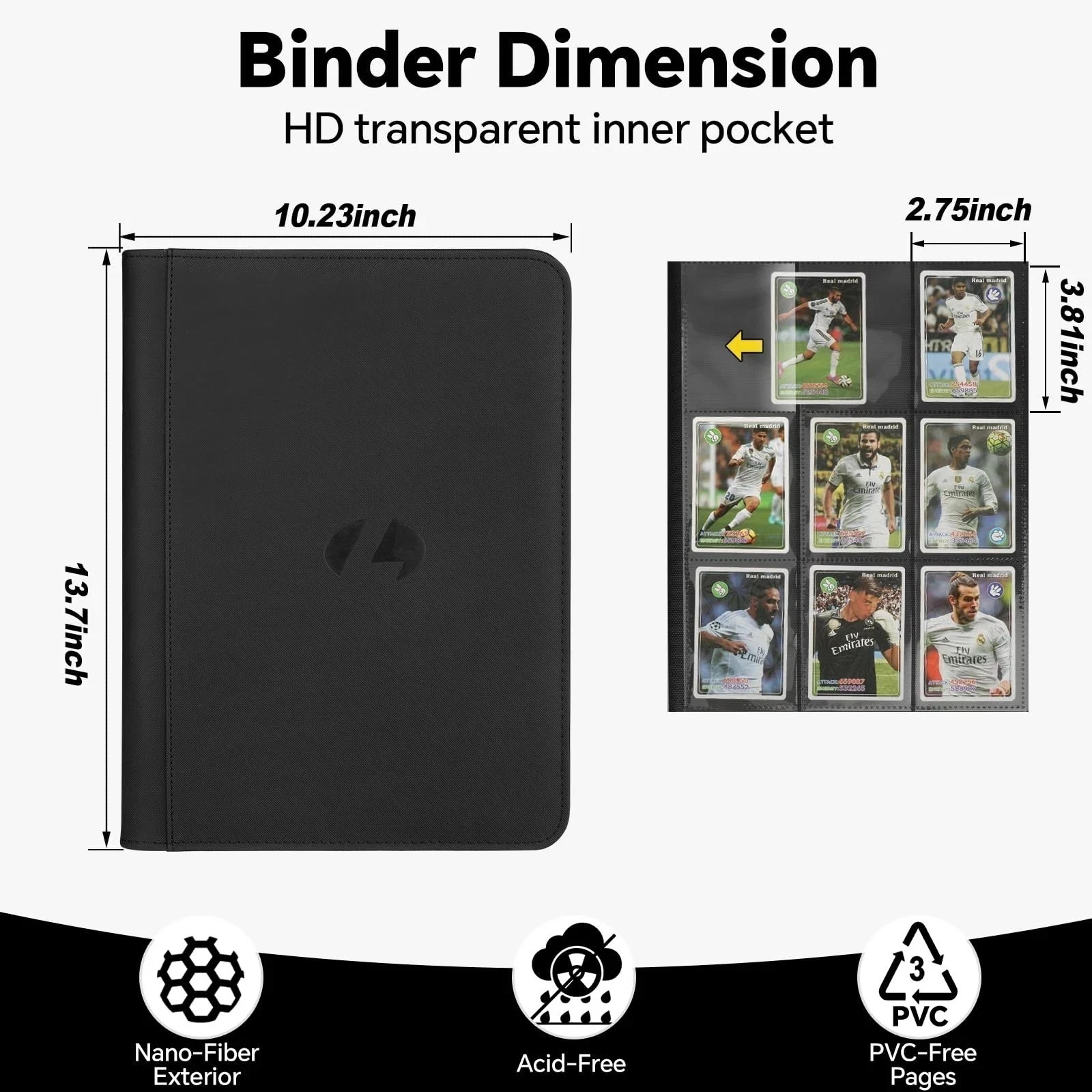 Trading Card Binder, Premium 9-Pocket Double Sided 540 Pocket PU Card Collect
