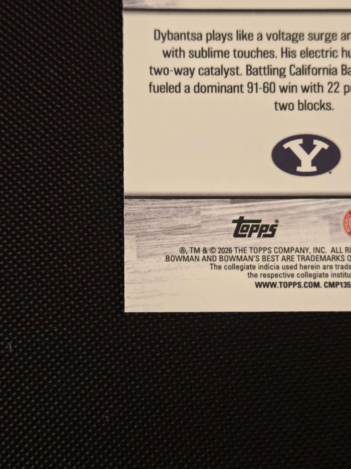25-26 Bowman’s Best U AJ Dybantsa Yellow Lazer /75 #TS-1 Washington Wizards BYU