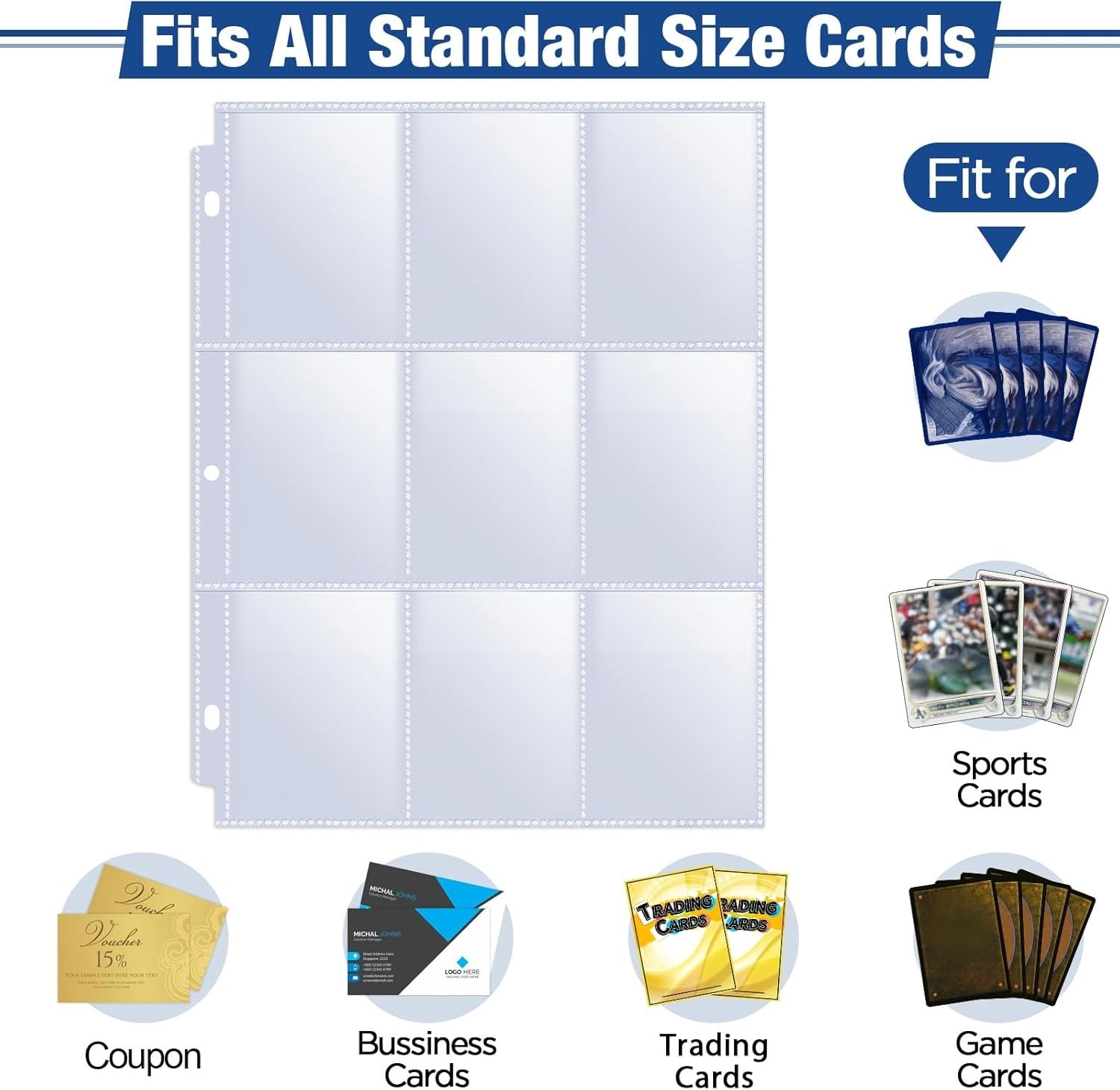 648 Pockets Double Sided Trading Card Sleeves 9-Pocket Binder Sheets for MTG TCG