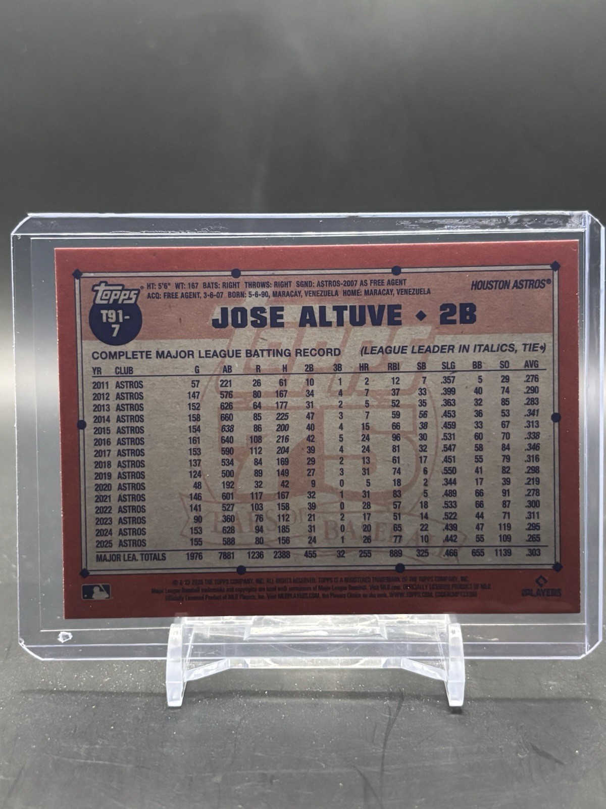 Jose Altuve 1991 75th 2026 Topps Series 1 T91-7 Houston Astros