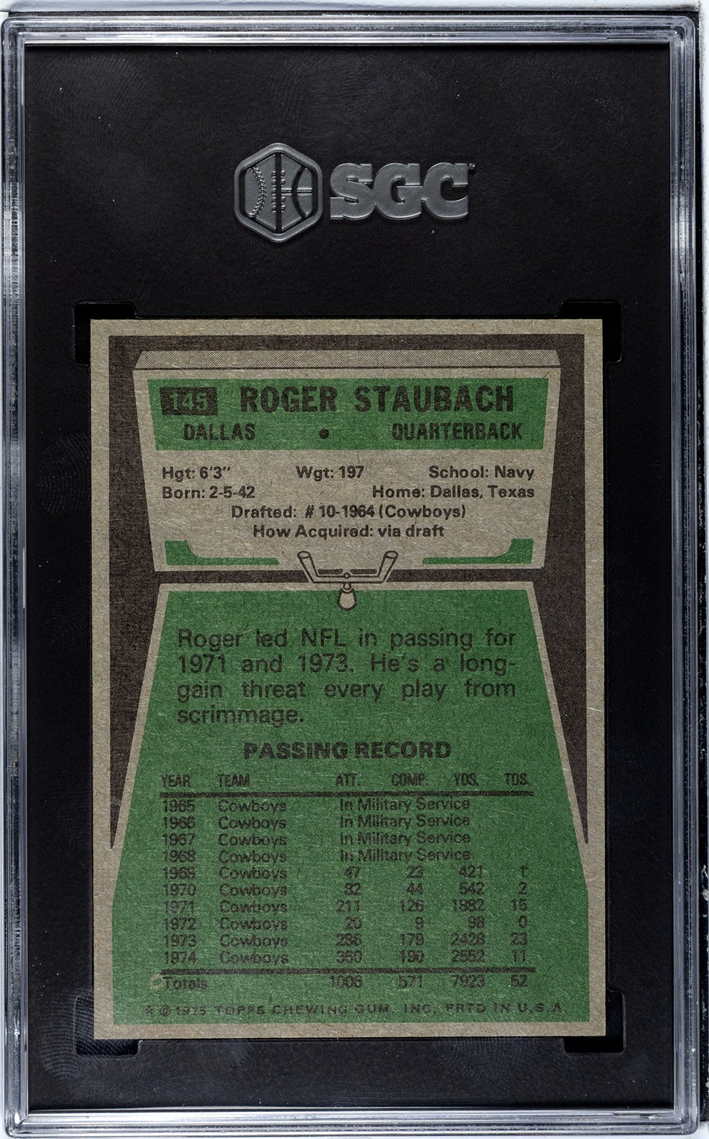 1975 Topps #145 Roger Staubach SGC 8 NM-MT QB Dallas Cowboys HOF