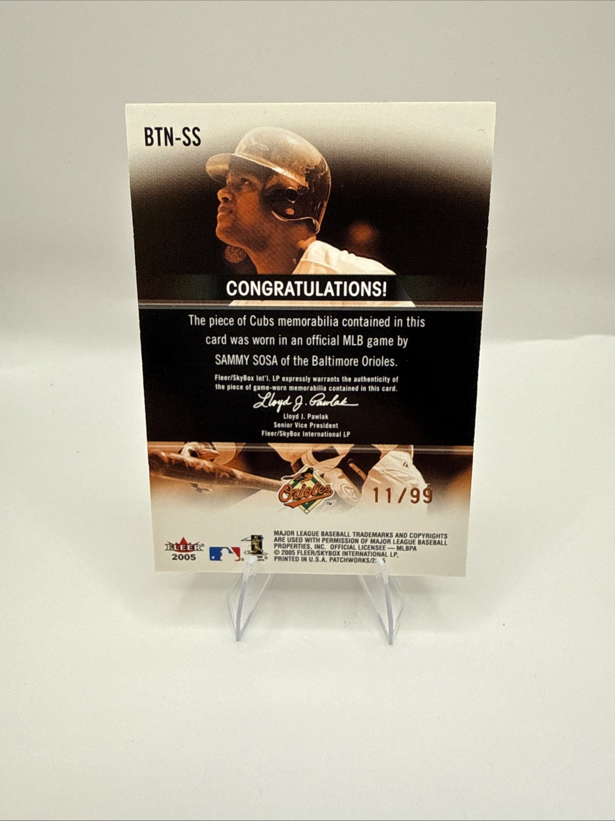 2005 Fleer Patchworks By the Numbers Die-Cut 11/99 Sammy Sosa #BTN-SS Patch