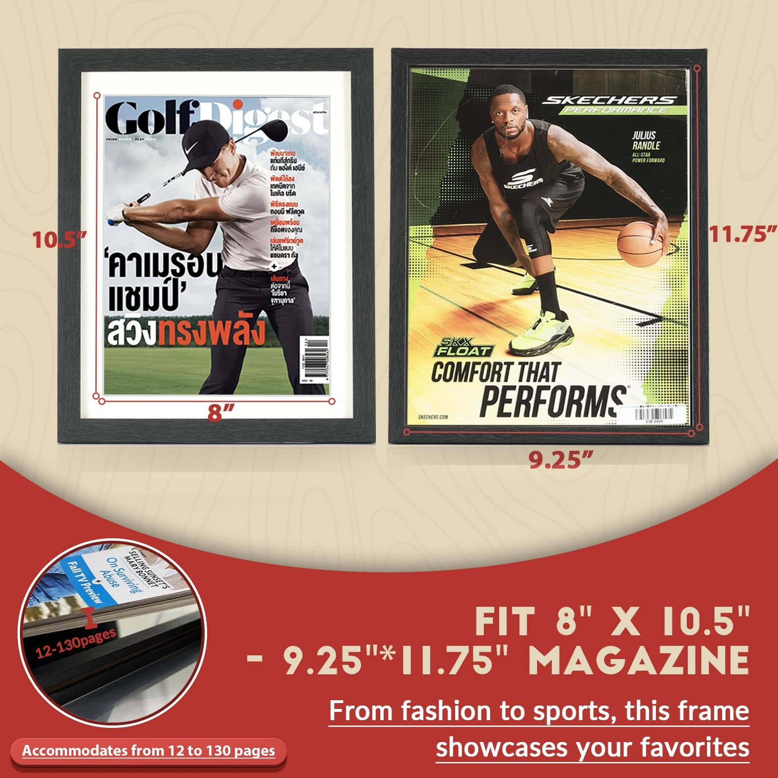 Sports Magazine Frame, Wood Display Case for 8″ x 10.5″ Magazines, Wall Moun
