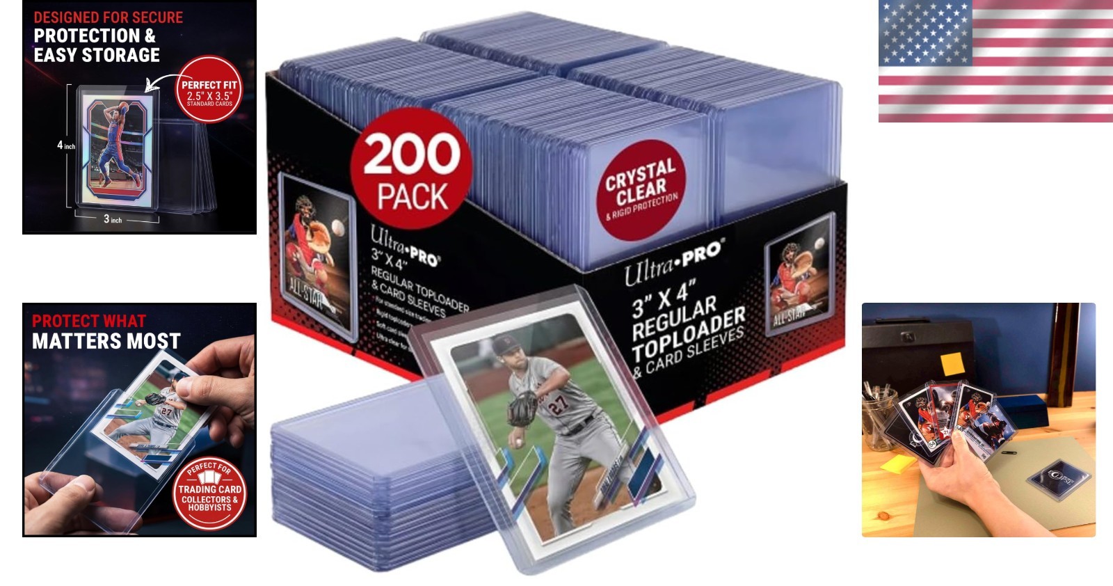 3″ x 4″ Clear Card Toploaders with Sleeves – 200 Count for Collectors