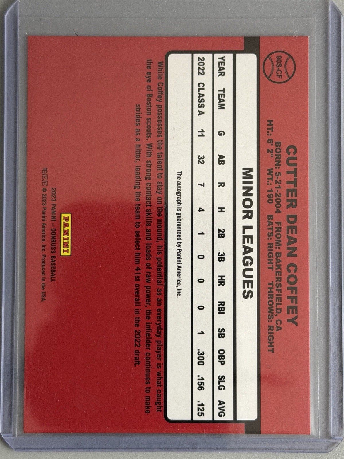 2023 Panini Donruss – Retro 1990 Signatures Cutter Coffey #90S-CF Holo (AU, RC)