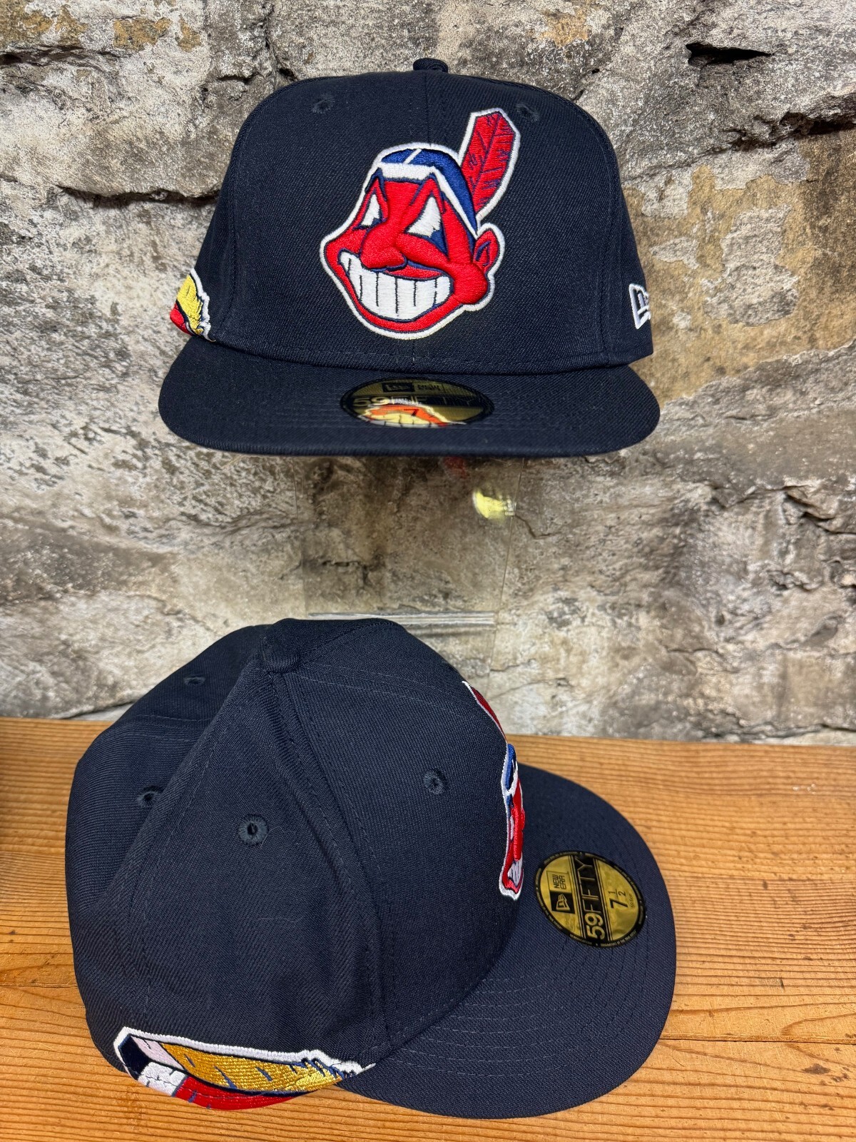 Cleveland Indians Wahoo New Era Fitted Club 59Fifty Feather Hat NAVY SOLID 2tone