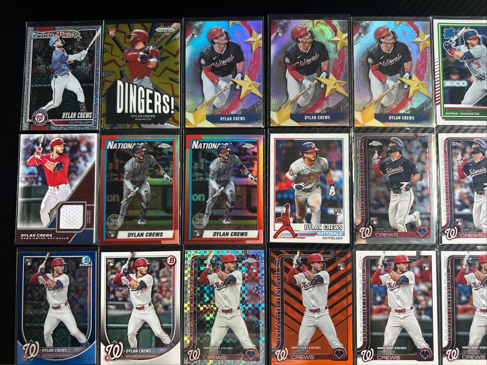 (27) Lot DYLAN CREWS 2025 Bowman Mojo Blue Refractor /150 RC, Xfractor, Relic