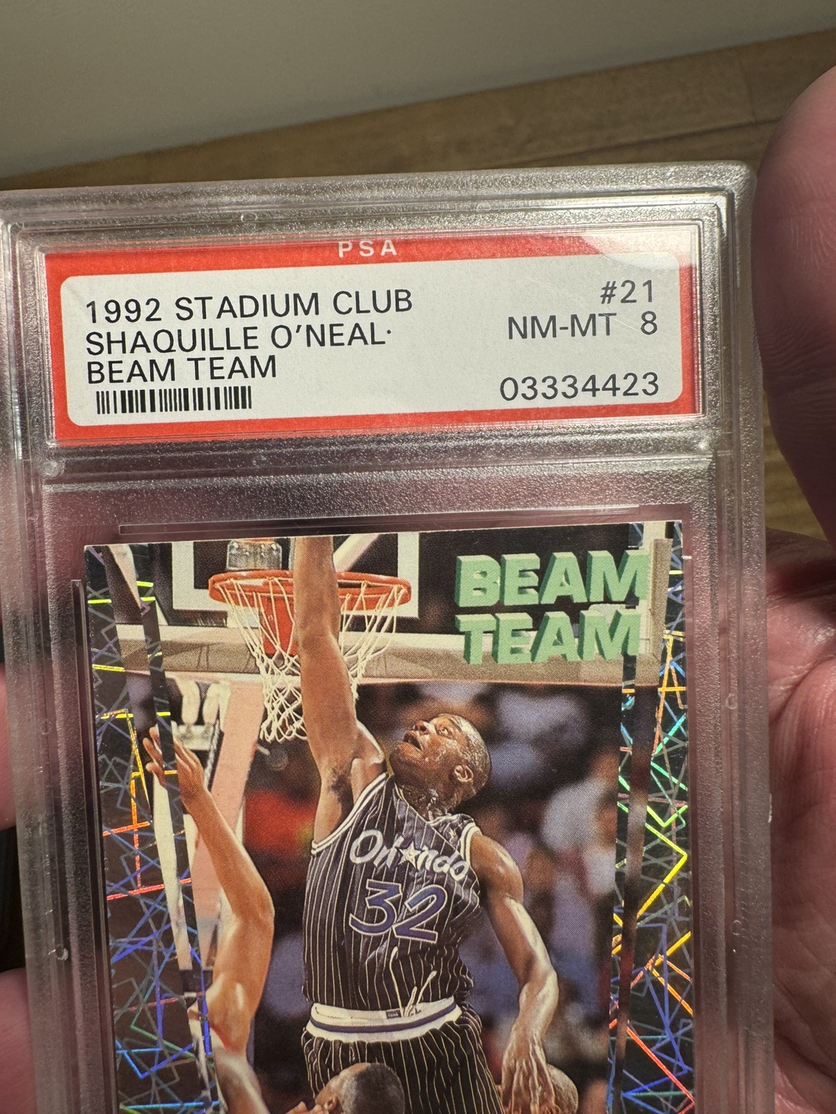 1992 STADIUM CLUB BEAM TEAM #21 SHAQUILLE O’NEAL PSA 8