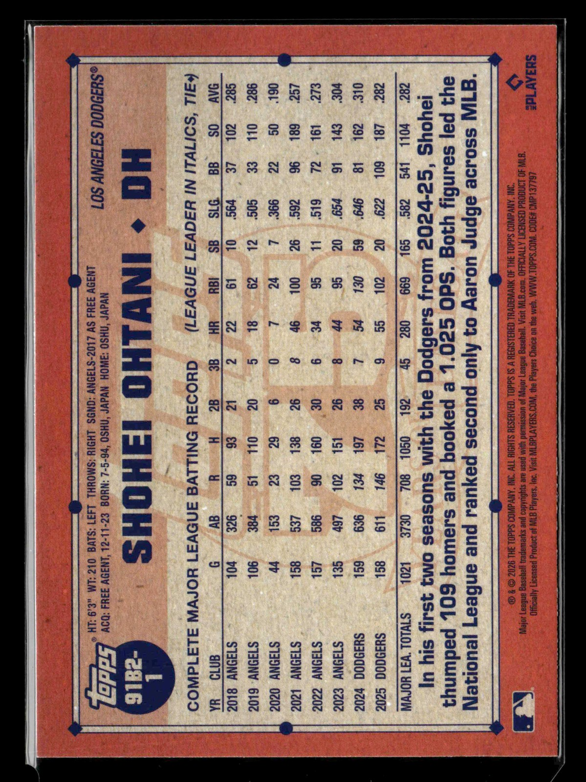 2026 Topps #91B2-1 Shohei Ohtani 1991 Topps