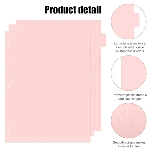 8Pcs 3 Ring Binder Dividers with 8 Tabs,A4 Sturdy Plastic Dividers Pink