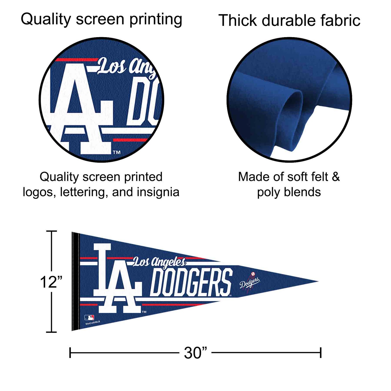 LA Dodgers MLB 12 in X 30 in Pennant