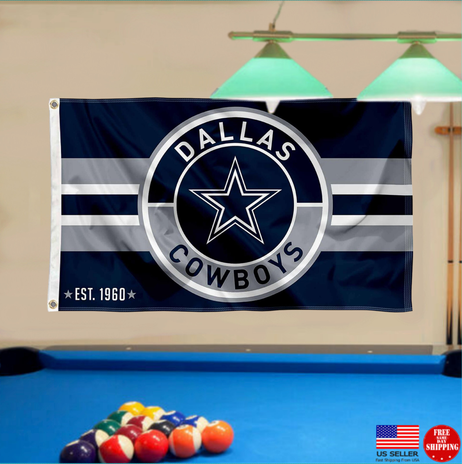 Dallas Cowboys Banner 3′ x 5′ Man Cave Flag Retro Game Day Fan Tailgating Team