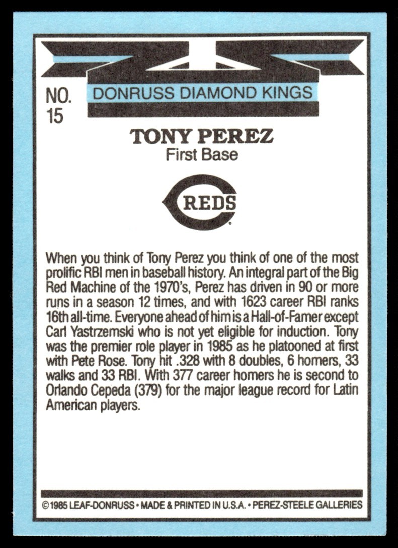 1986 Donruss Diamond Kings Tony Perez #15