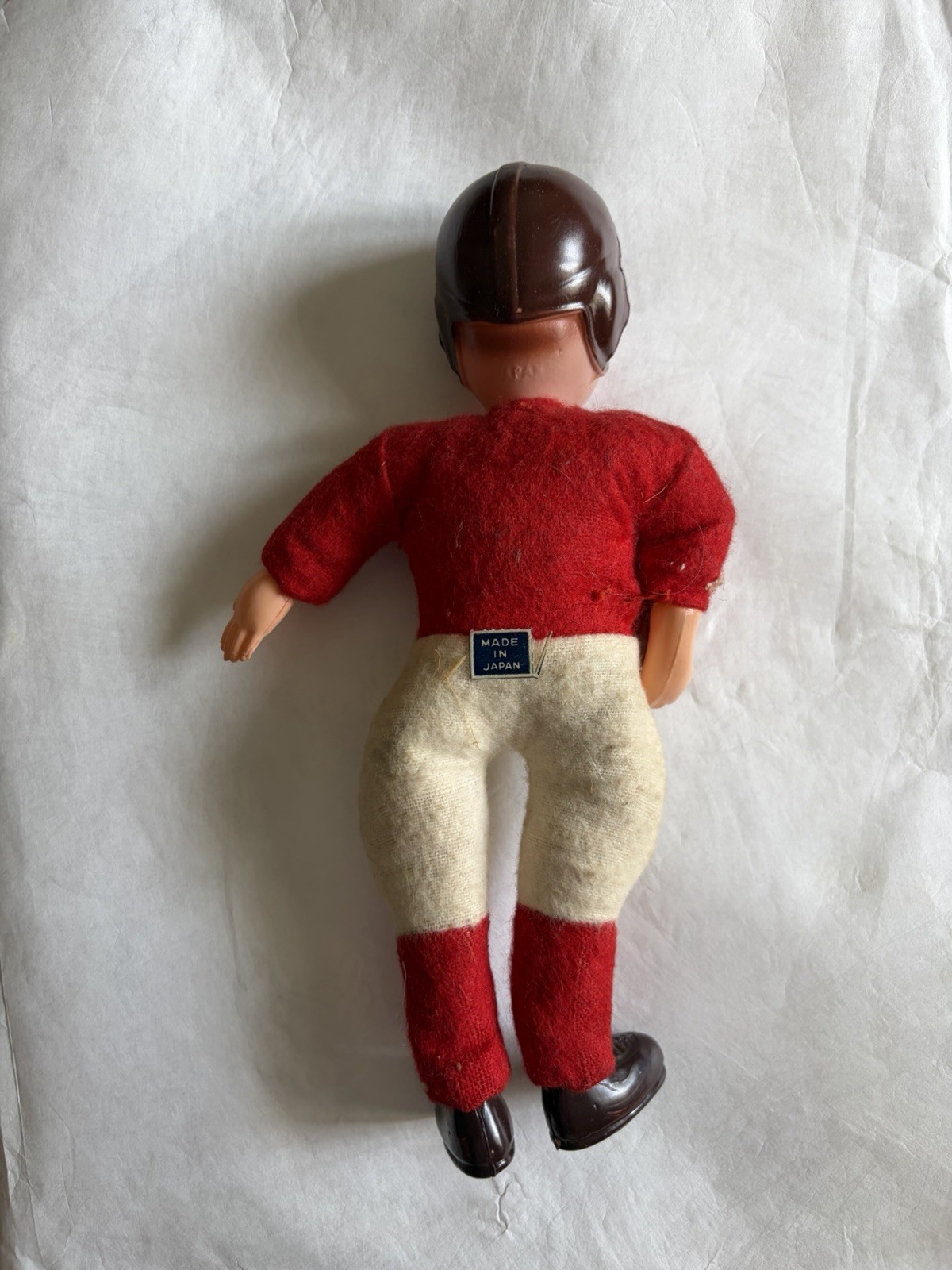 Antique Football Player 8″ Figure VTG Doll Japan Red White Uniform Celluloid