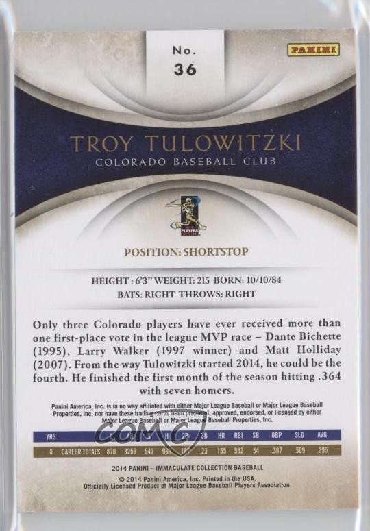 2014 Panini Immaculate 82/99 Troy Tulowitzki #36 cm0