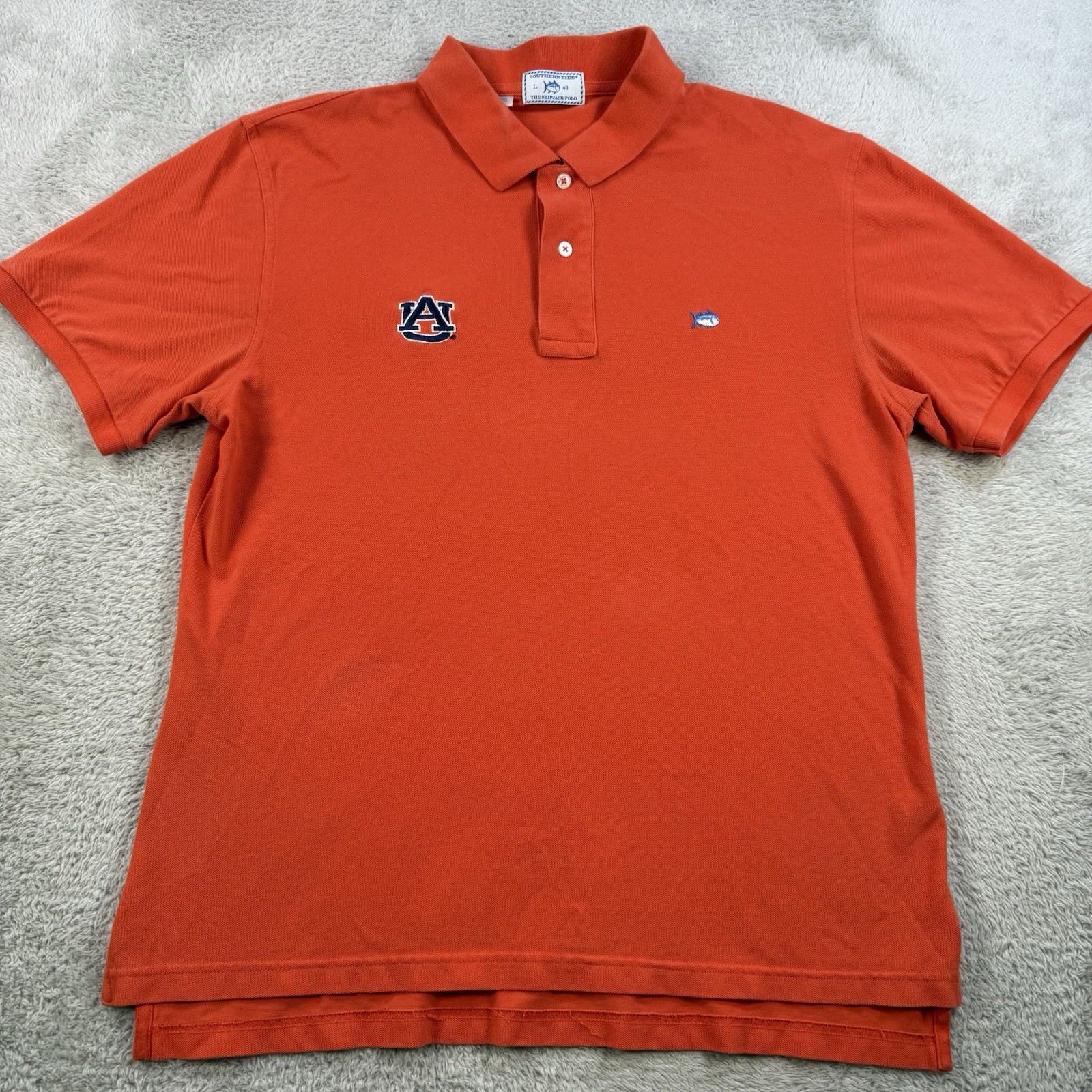 Auburn Tigers Southern Tide Polo Mens Large Orange Skipjack Short Sleeve Shirt