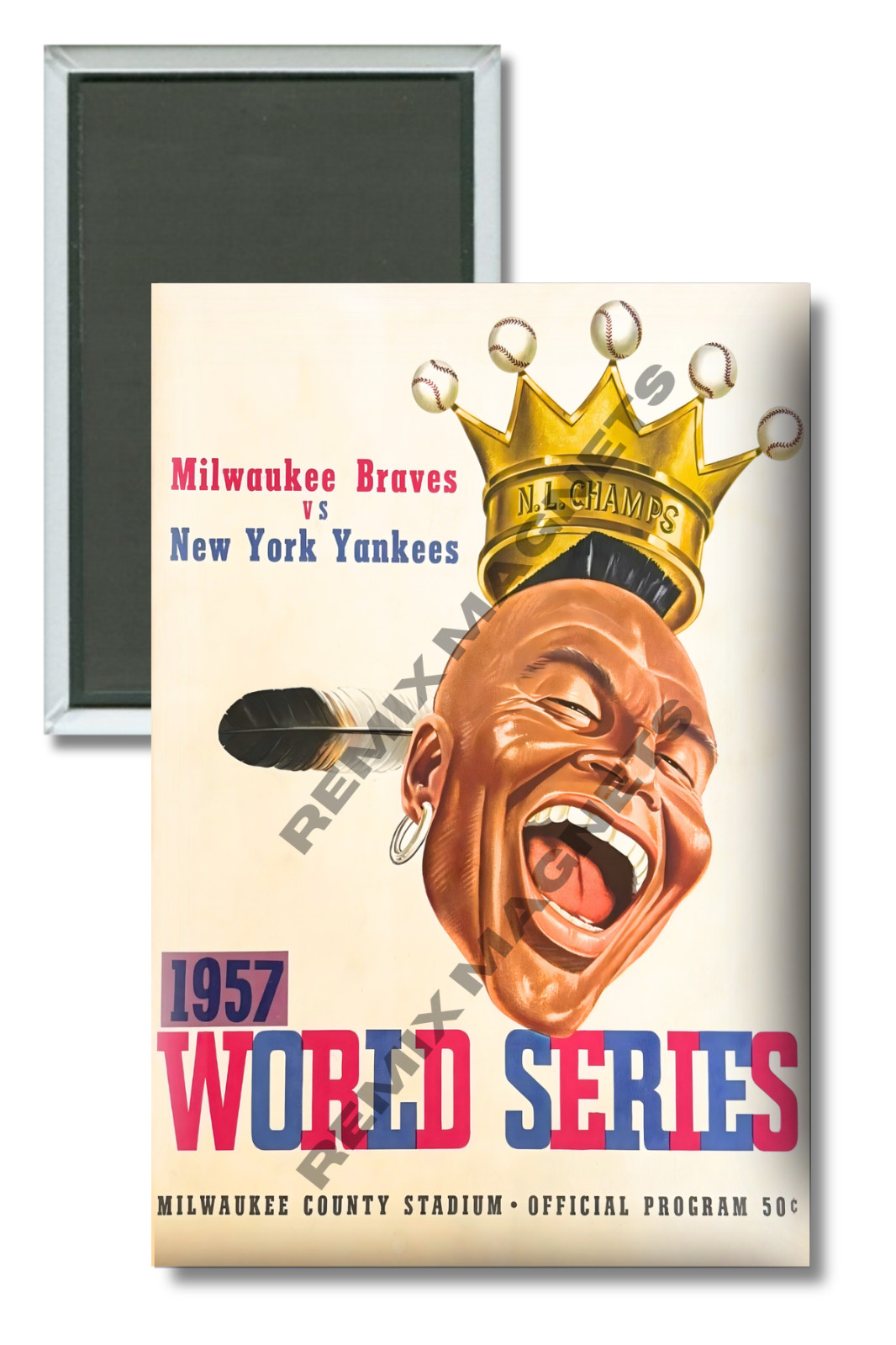 1957 World Series NY Yankees MIL Braves MLB Program 2″ x 3″ Refrigerator Magnet