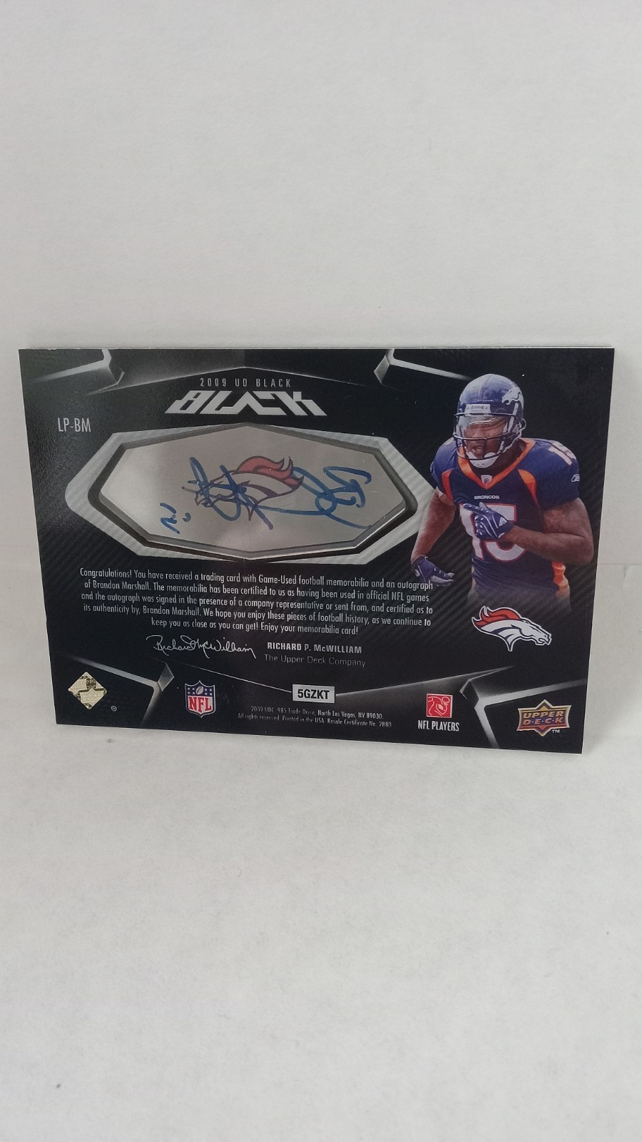2009 Upper Deck Black Lustrous Materials Brandon Marshall /50 Auto & Patch
