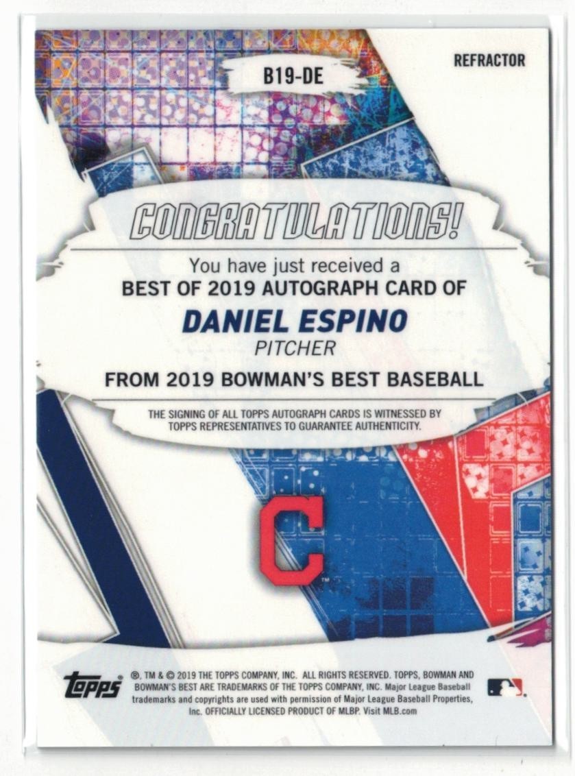 2019 Bowman’s Best REFRACTOR RC AUTO Daniel Espino! Guardians! Rookie! Autograph