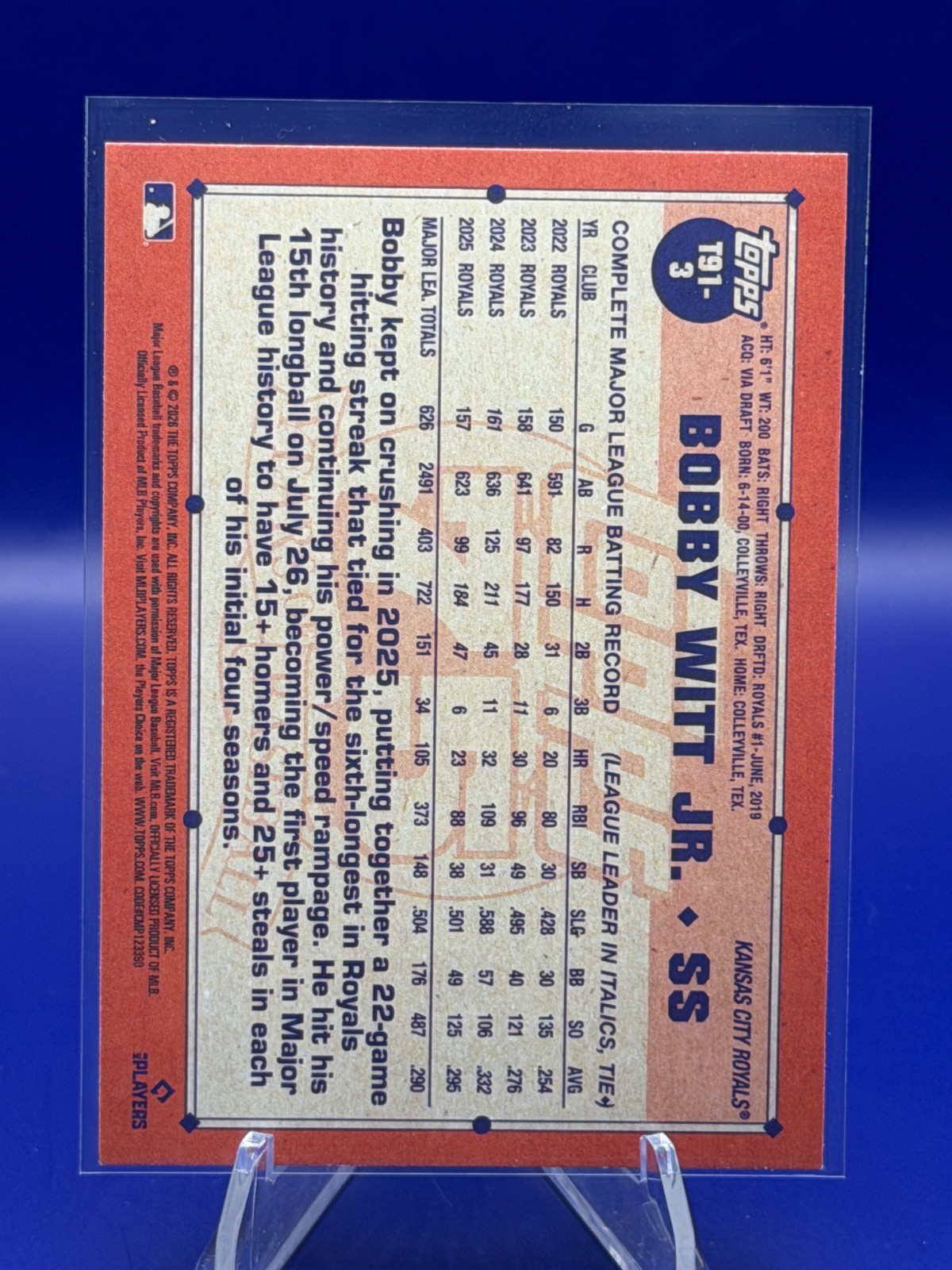 2026 Topps #T91-3 Bobby Witt Jr. 1991 Topps #T91-3