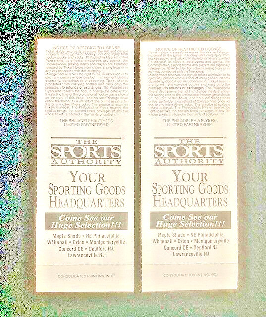 2ea.Tickets Mar. 20, 1995 Flyers vs Canadiens Lindros Hat Trick Hextall vs Roy