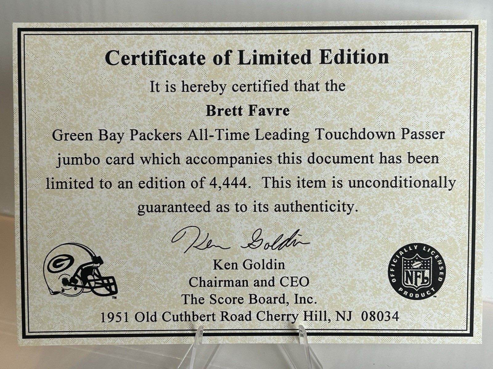 1997 The Score Board | Brett Favre #BF4 | Jumbo Limited Edition /4,444 | Packers