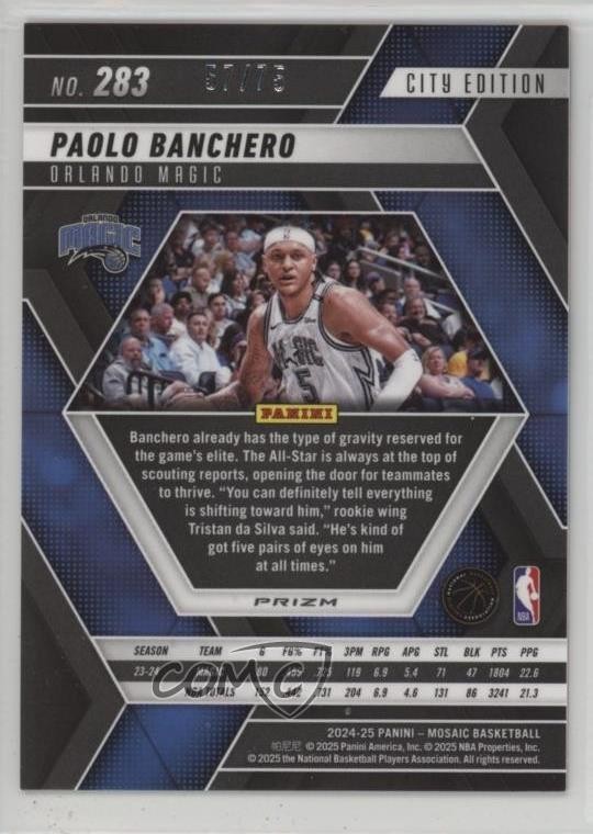 2024-25 Panini Mosaic City Edition Fluorescent Red Prizm /75 Paolo Banchero 1ph6