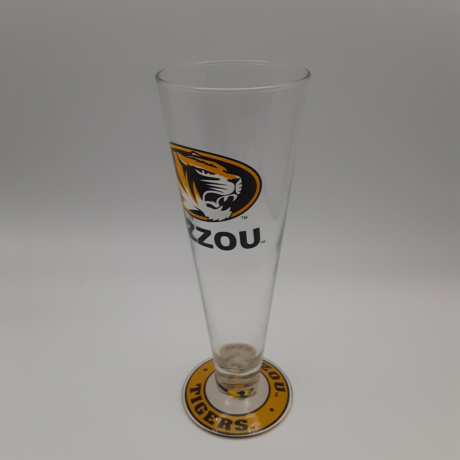 Missouri Tigers Pilsner Glass Mizzou Spell Out Logos Tall Footed Pedestal Base