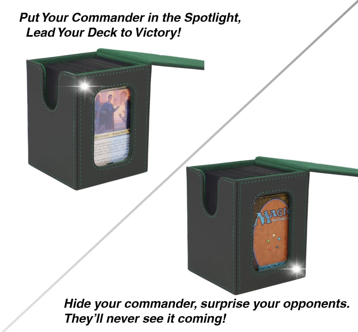Venssu MTG Deck Box for Commander 3.39 x 3.54 x 4.33 inches, Blackï¼†Green