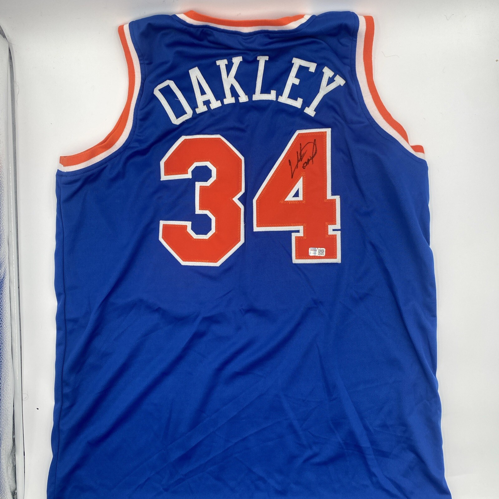 Charles Oakley Signed Auto Autographed New York Blue Custom Jersey Tri Star