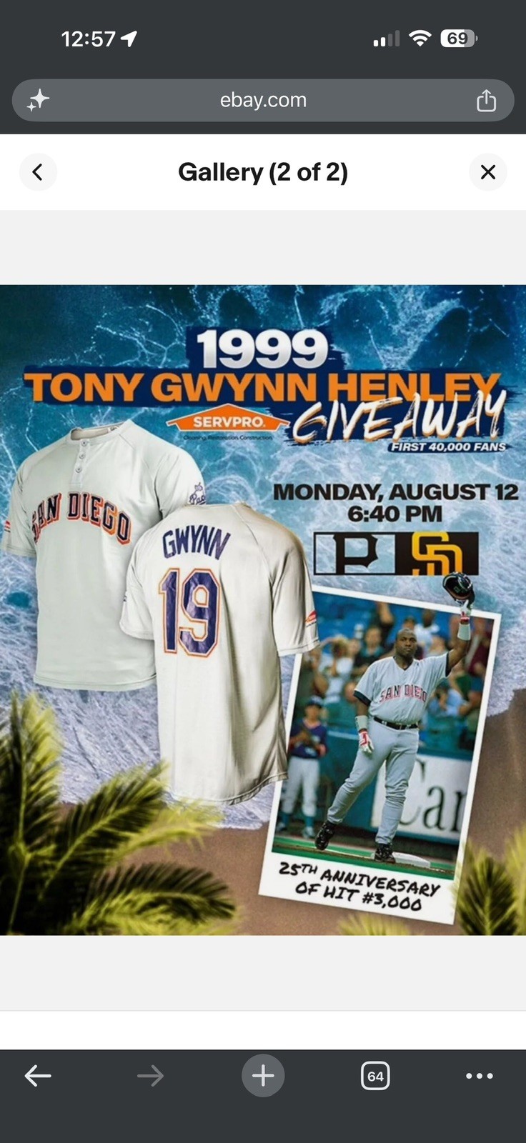 1998 TONY GWYNN SAN DIEGO PADRES RETRO JERSEY GREY XL world series