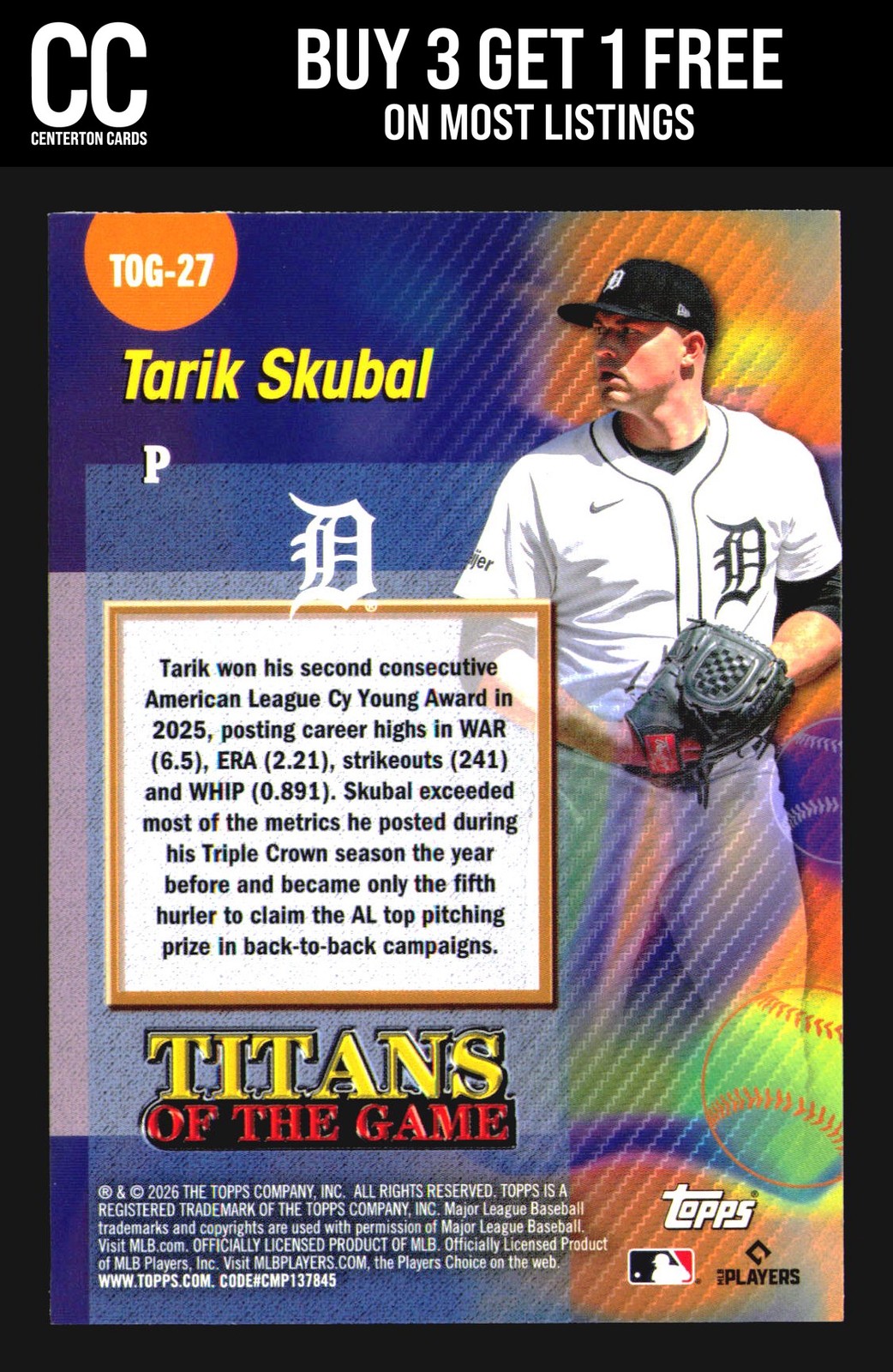 2026 Topps #TOG-27 Tarik Skubal Titans of the Game Detroit Tigers