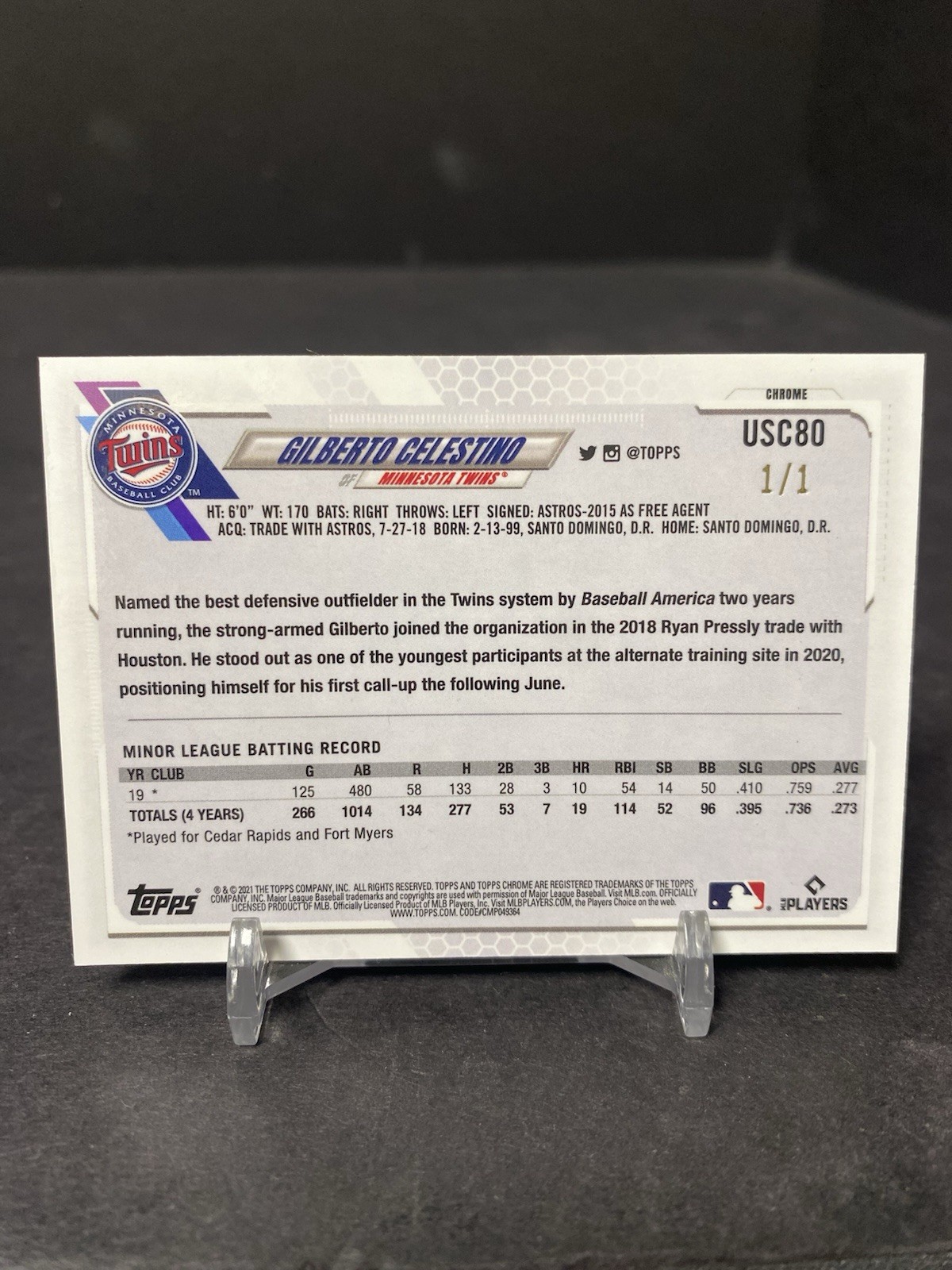 Gilberto Celestino 2021 Topps Chrome Rookie Superfractor #1/1 #USC80 RC Twins