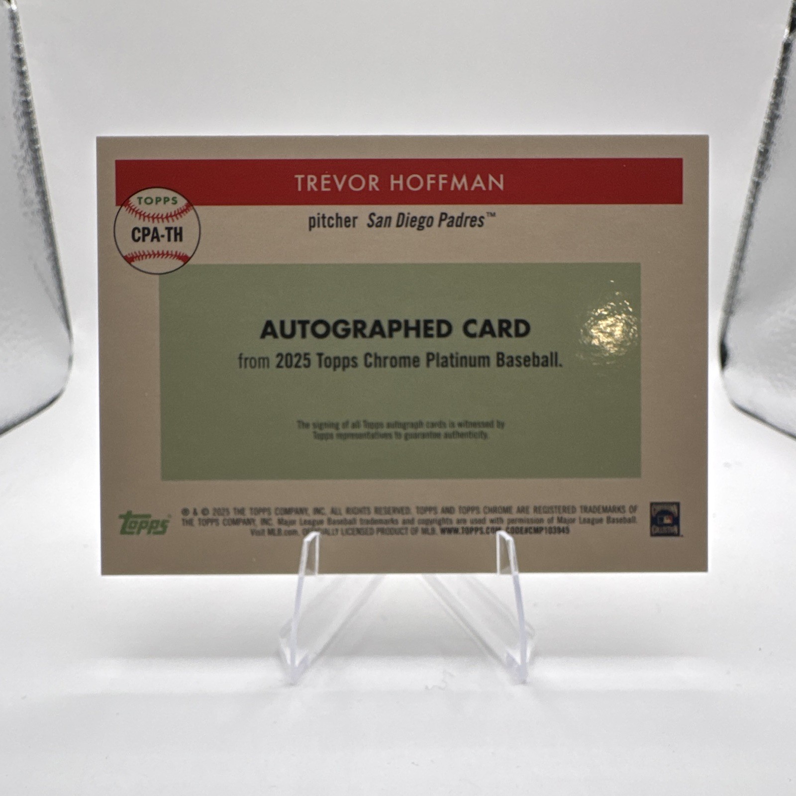 2025 Topps Chrome Platinum Anniversary Trevor Hoffman Auto Gold /50 1st on print