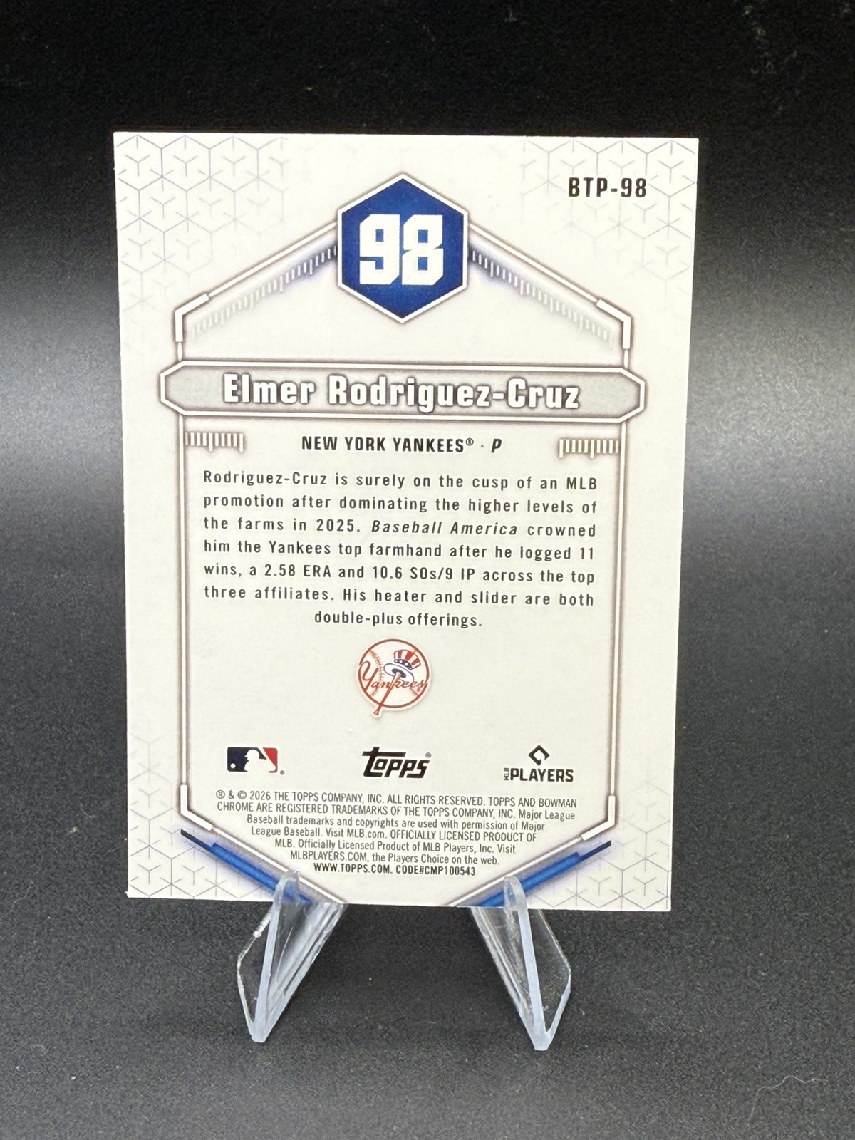 2026 Bowman Scouts Top 100 Elmer Rodriguez-Cruz #BTP-98 New York Yankees