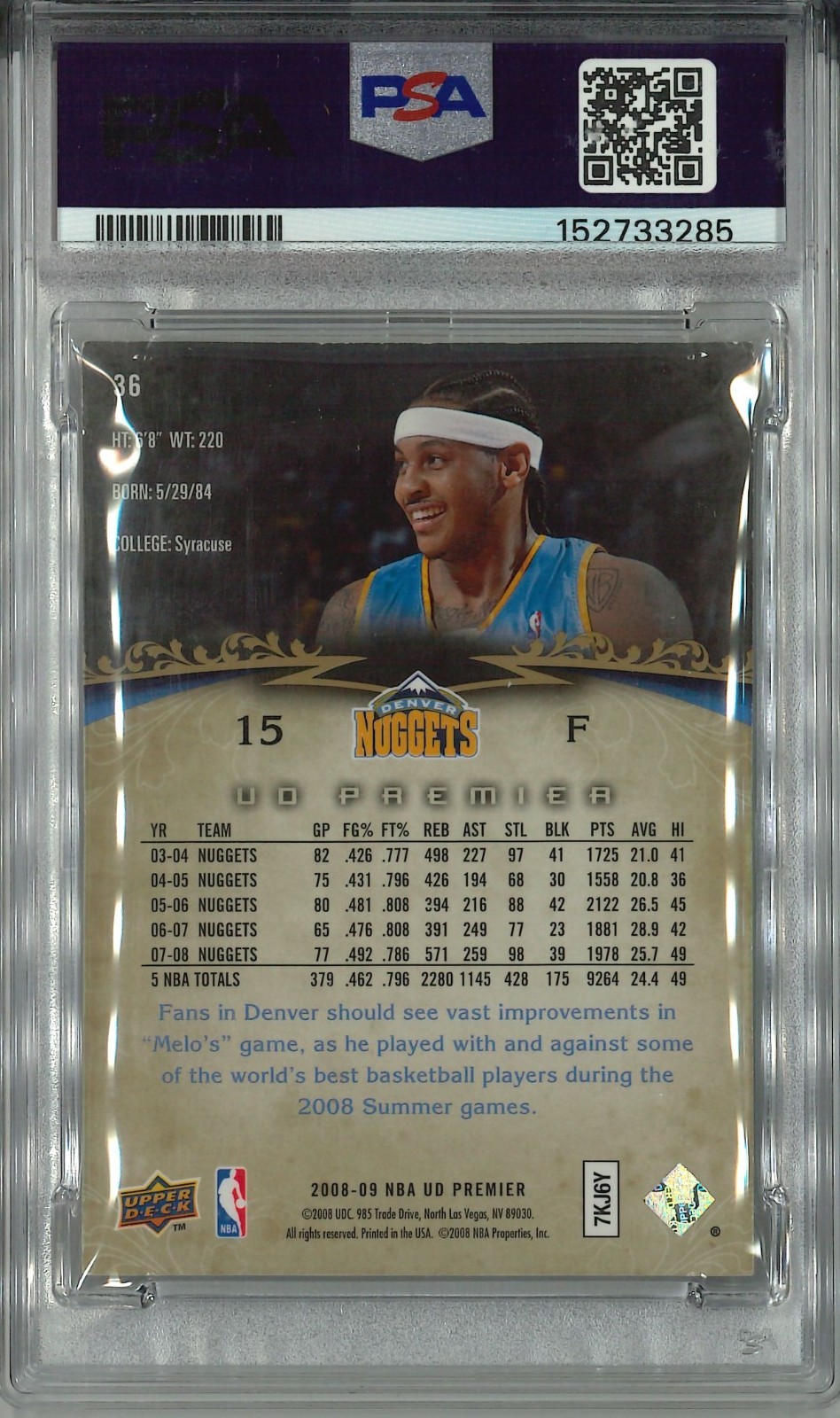 🏀2008 Upper Deck Premier Carmelo Anthony #36 /99🔥🔥