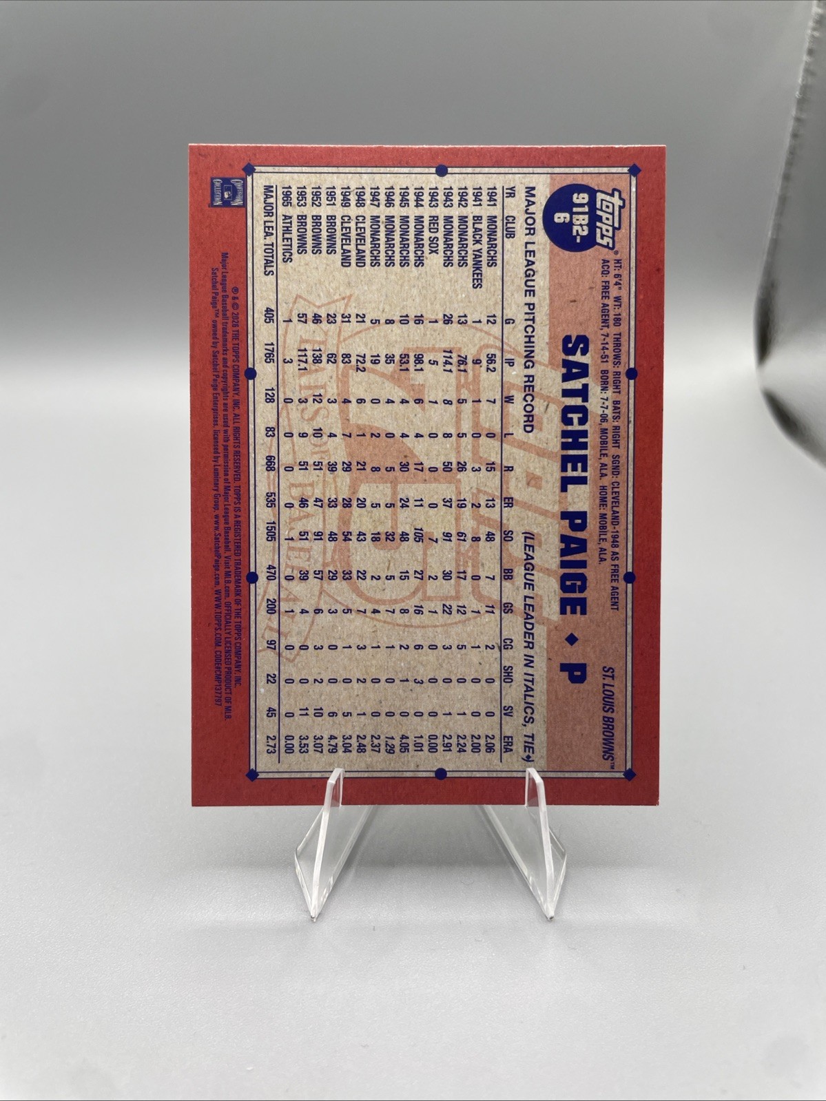 2026 Topps Series 2 1991 35th Anniversary Satchel Paige 91B2-6 STL Browns Card