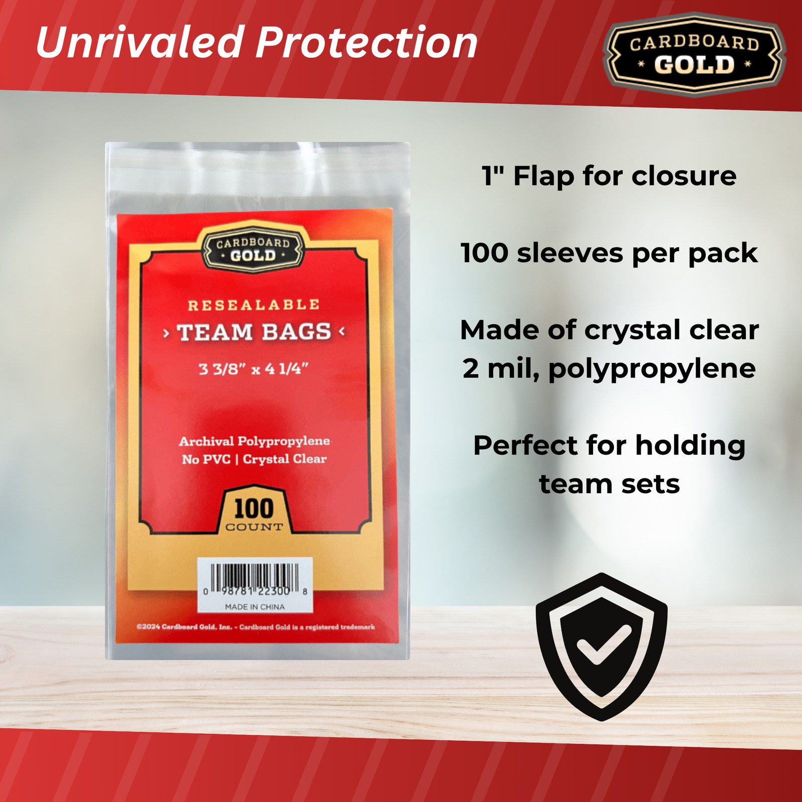 CBG 1000 ct Resealable Sports Card Team Set Bags Cardboard Gold FREE SHIPPING